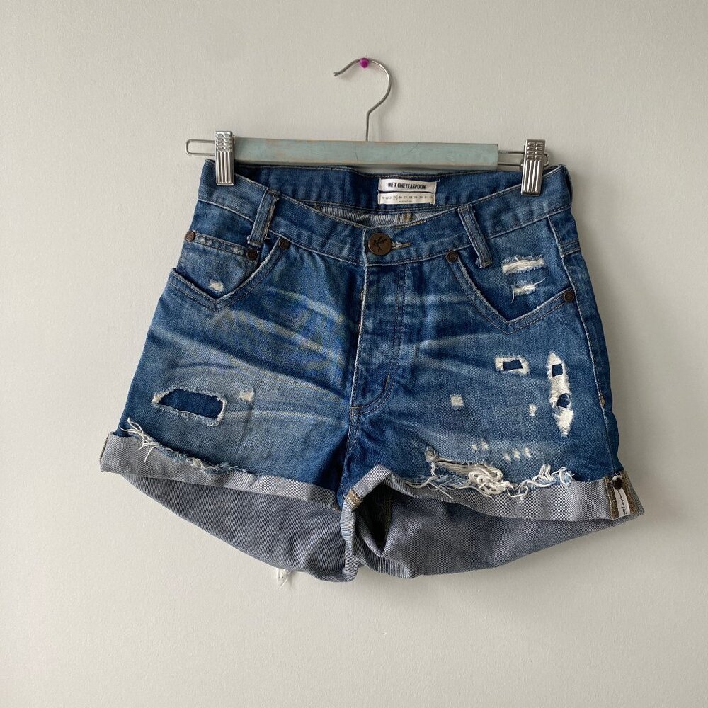One X One Teaspoon Ripped Denim Shorts